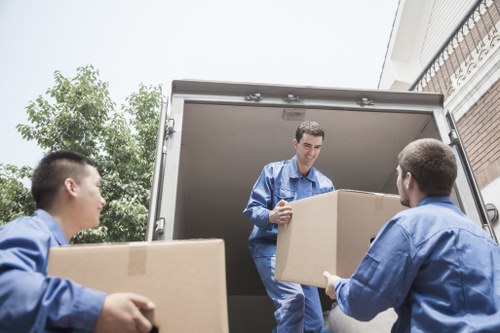 Business team negotiating moving services